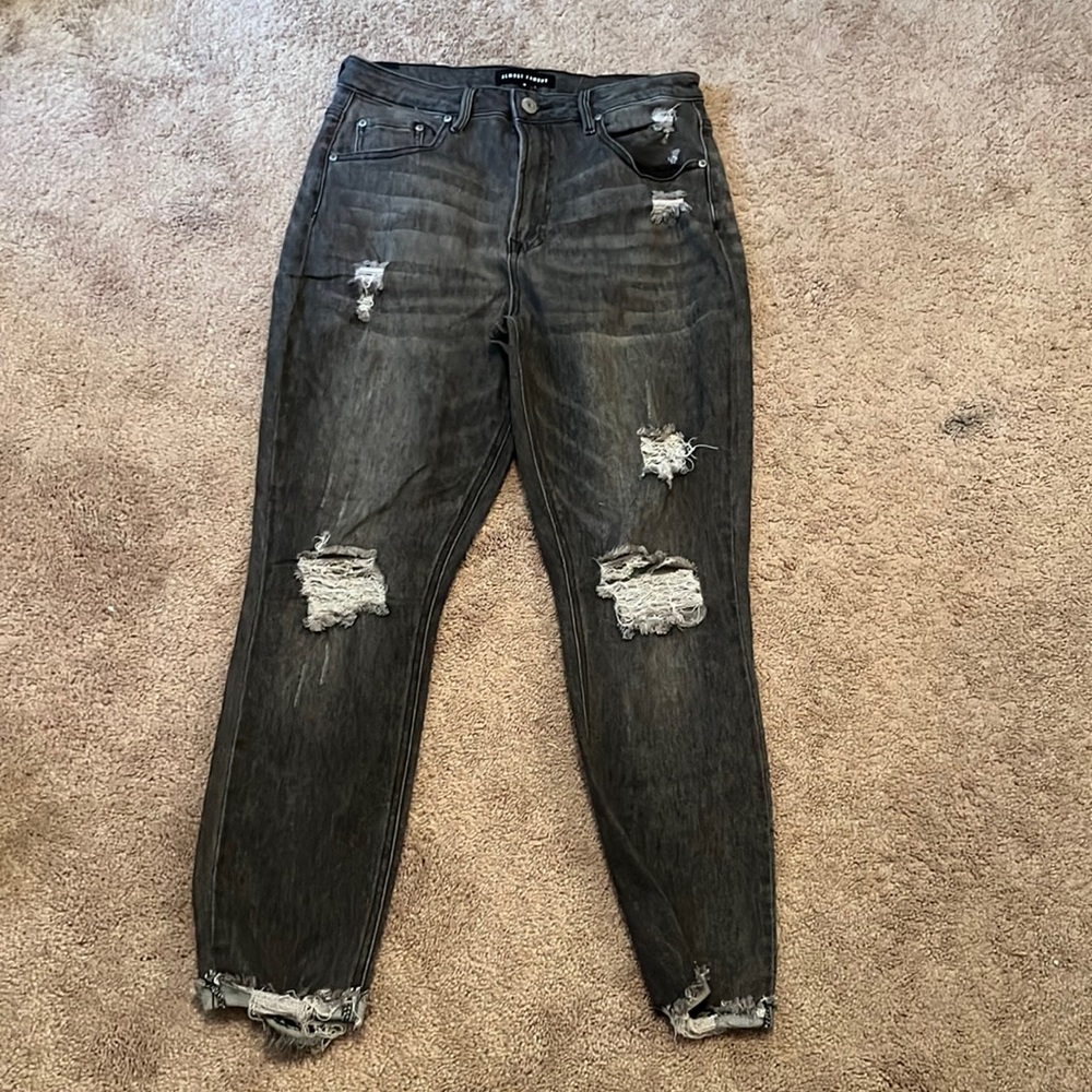 Almost famous dark grey distressed jeans size:9